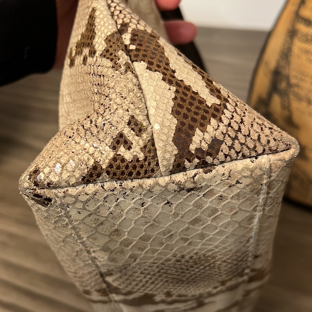 Snake-Print Shoulder Bag in Cream & Brown - Designer Style - Picture 16 of 16